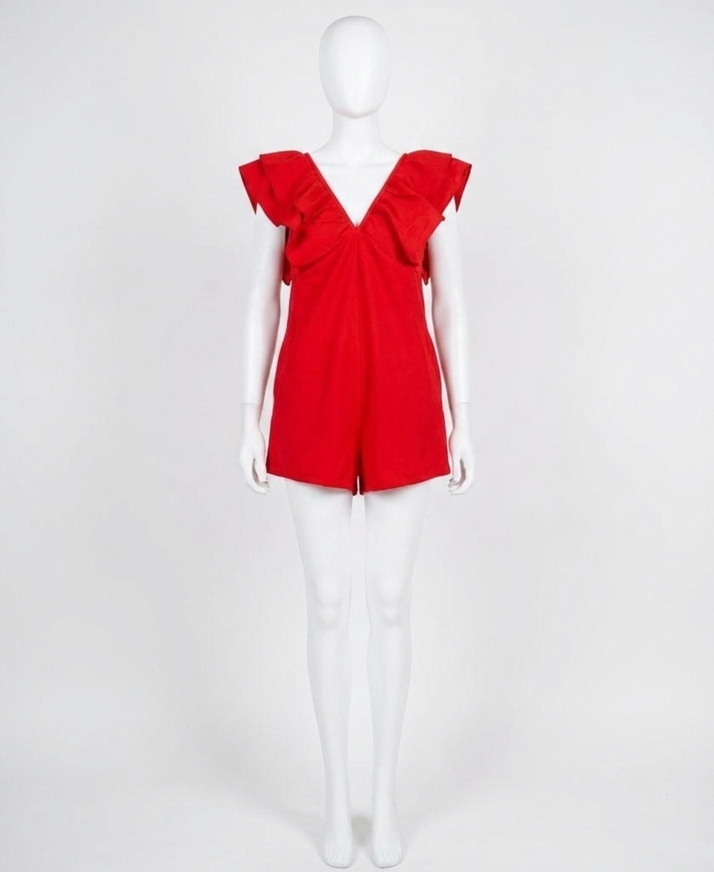 NEW DAY + MOON biggest fan denim romper in red